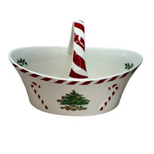 Spode Christmas Tree Peppermint Handle Basket‎ 6.5 in Candy Dish S3324-A20